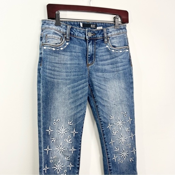 Kut from the Kloth Reese ankle straight cropped eyelet embroidered raw jeans 0 - Picture 3 of 15